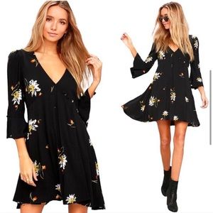 Free People Time On My Side Floral Mini Dress Black size Medium
